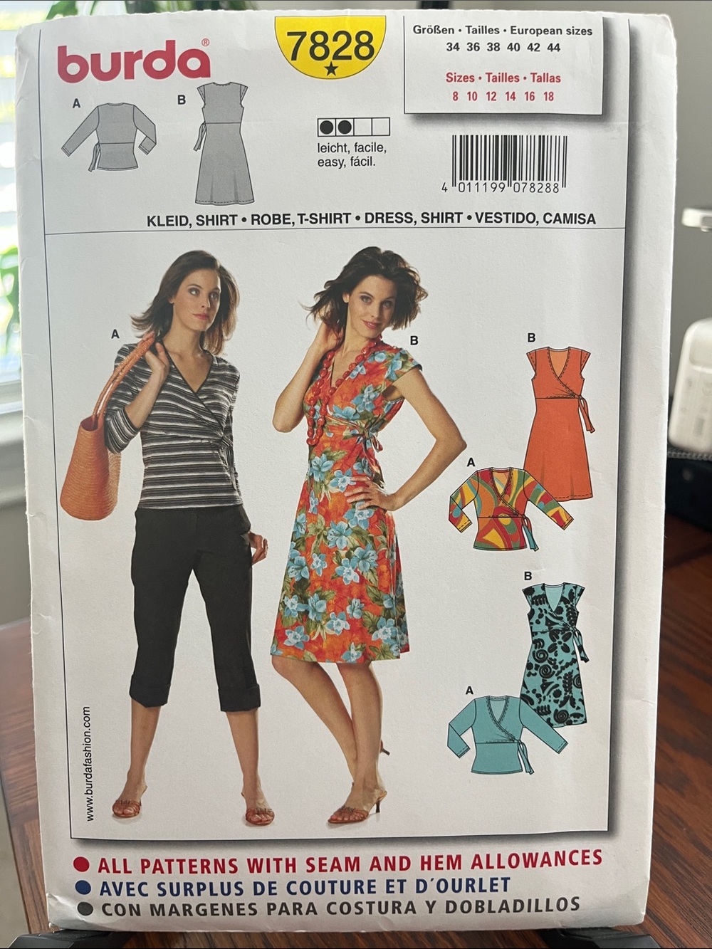 Burda 7828 Floral Wrap Dress & Top Sewing Pattern